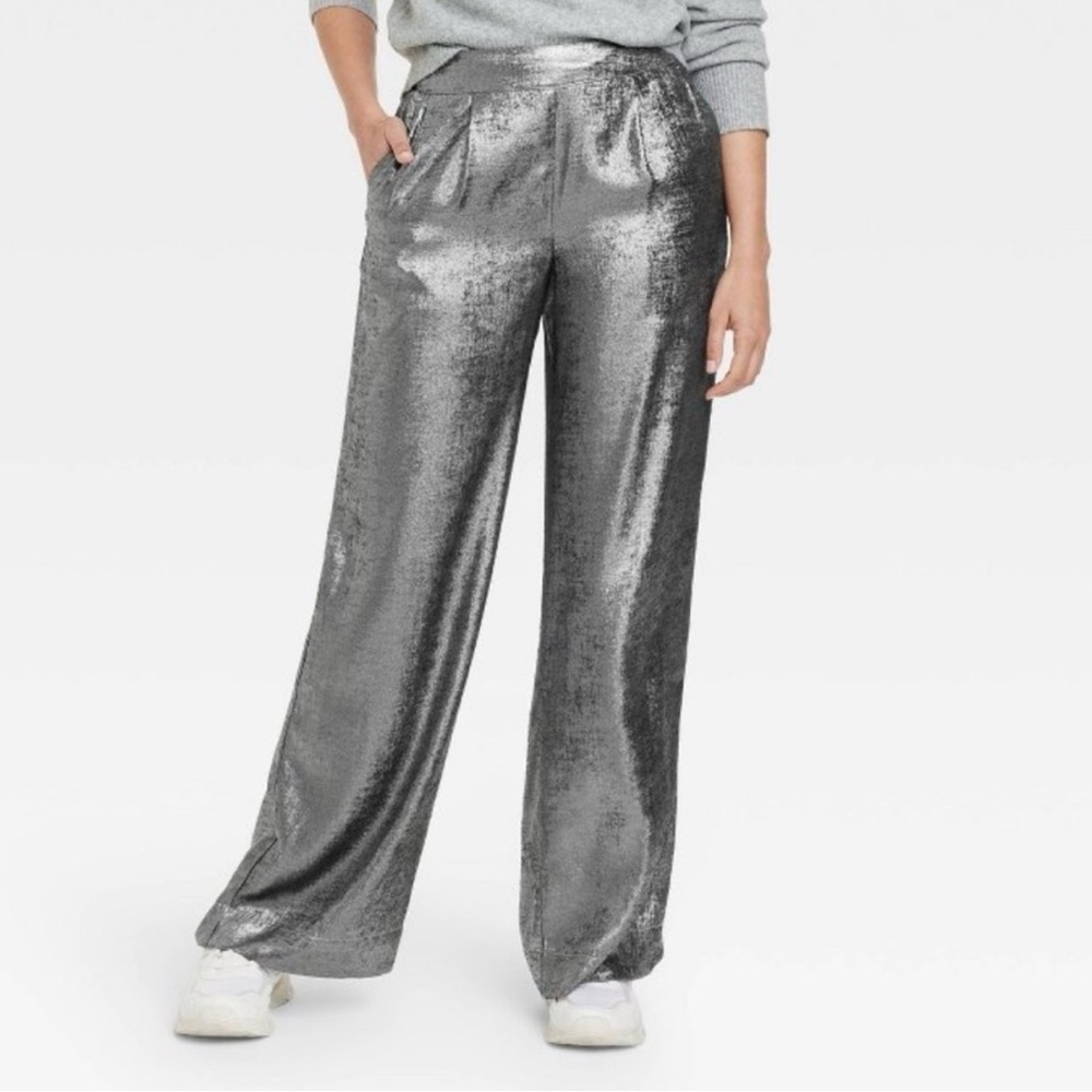 a new day Metallic Silver Wide-Leg Pants, Size L, Great Condition